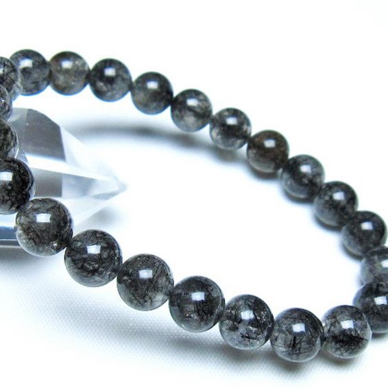 ブラックルチルクォーツブレスレット 8mm [t257-8230]