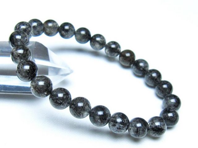 ブラックルチルクォーツブレスレット 8mm [t257-8230]