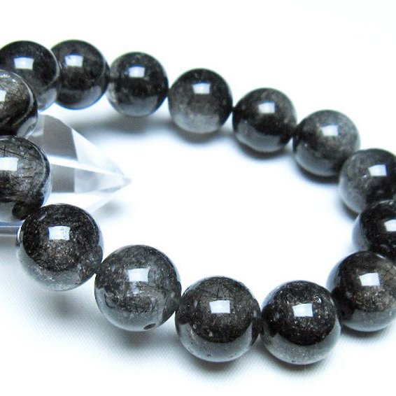 ブラックルチルクォーツブレスレット 14mm [t257-8248]