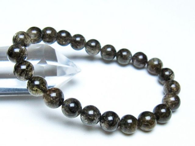 ブラックルチルクォーツブレスレット 8mm [t257-8254]