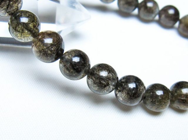 ブラックルチルクォーツブレスレット 8mm [t257-8254]