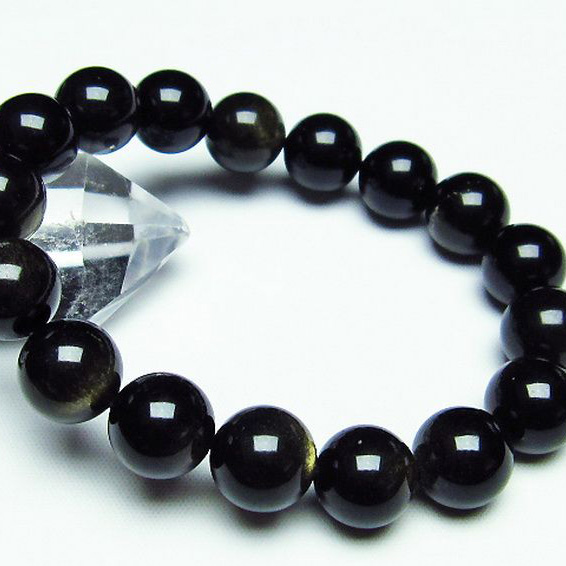 キャッツアイオブシディアンブレスレット12mm[T265-1381]