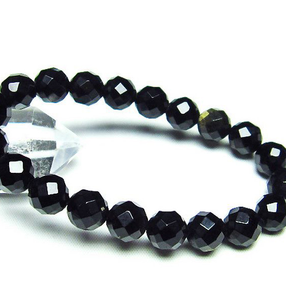 キャッツアイオブシディアン 64面カット ブレスレット10mm[T265-1541]