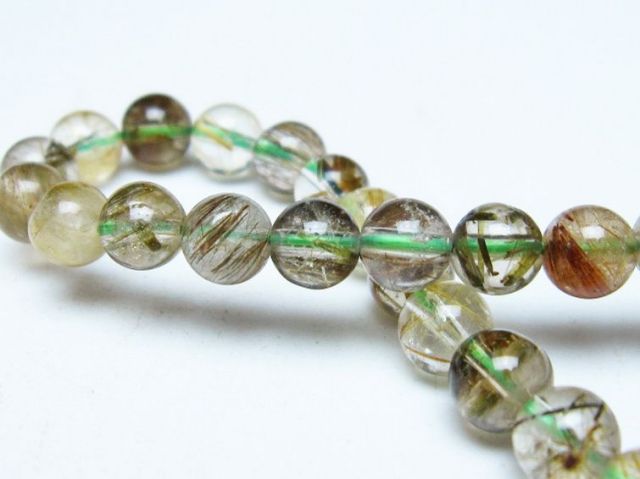 グリーンラビットヘアルチルクォーツブレスレット 7mm [t308-2461]