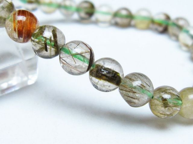 グリーンラビットヘアルチルクォーツブレスレット 7mm [t308-2461]