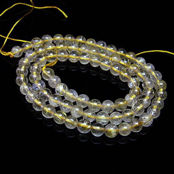 ゴールドタイチンルチル一連5mm ビーズ [t320-3295]