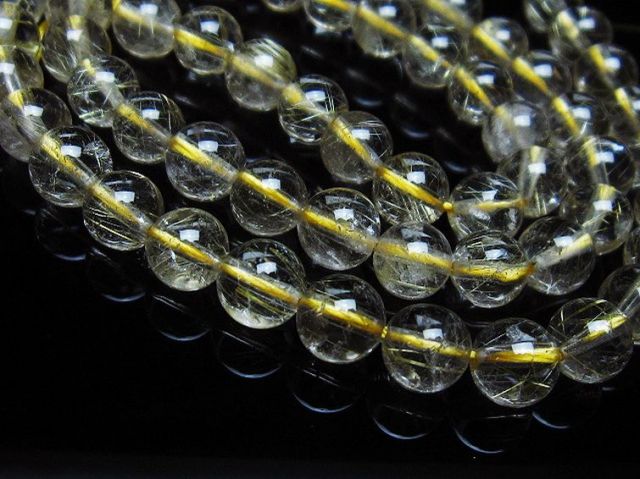 ゴールドタイチンルチル一連 7mm ビーズ [t320-3589]