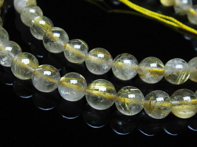 ゴールドタイチンルチル一連 7mm ビーズ [t320-3591]