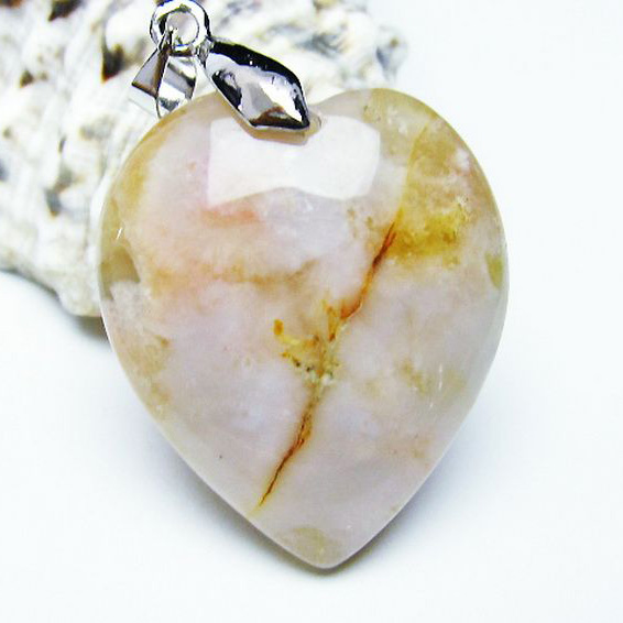 桜メノウ チェリーブロッサムアゲート ハート ペンダント[T335-2303]