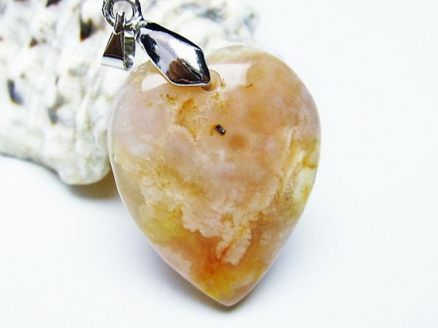 パワーストーン 天然石 桜メノウ チェリーブロッサムアゲート ハート ペンダント[T335-2309]1枚目
