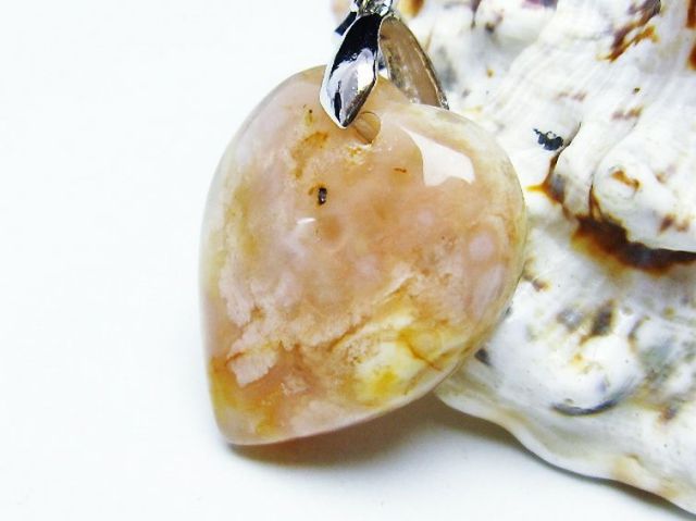 パワーストーン 天然石 桜メノウ チェリーブロッサムアゲート ハート ペンダント[T335-2309]2枚目