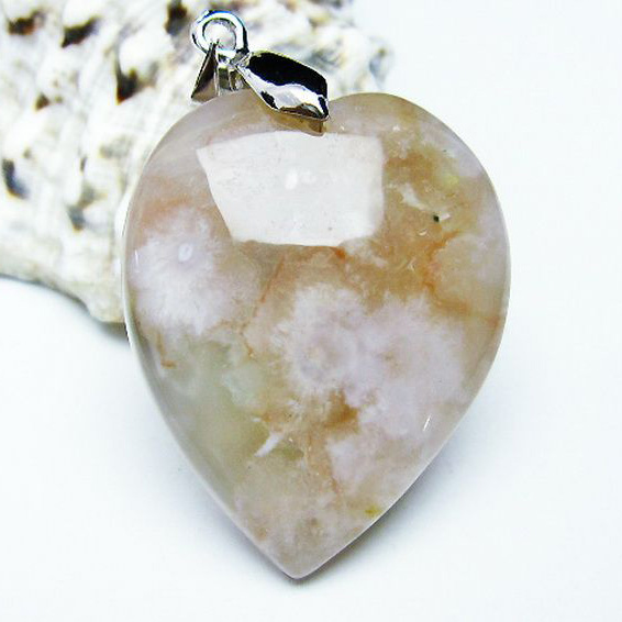 桜メノウ チェリーブロッサムアゲート ハート ペンダント[T335-2360]