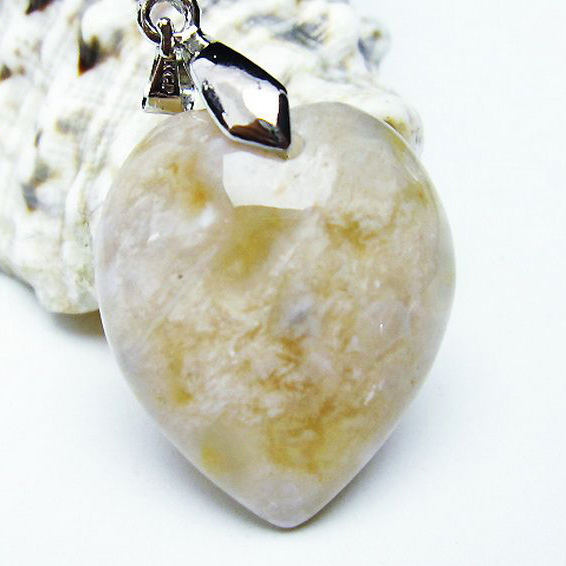 パワーストーン 天然石 桜メノウ チェリーブロッサムアゲート ハート ペンダント[T335-2388]