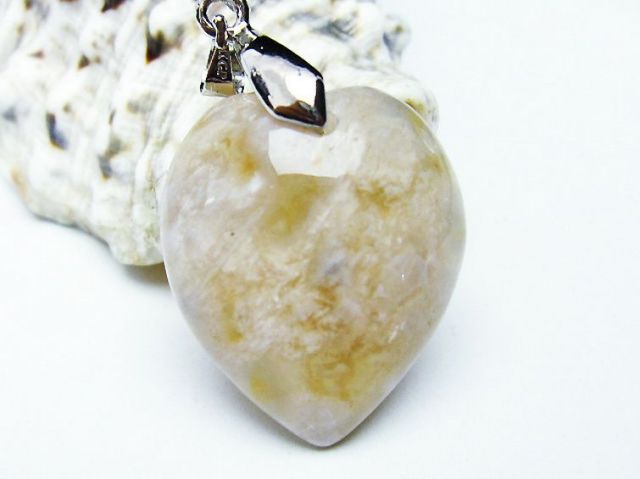 パワーストーン 天然石 桜メノウ チェリーブロッサムアゲート ハート ペンダント[T335-2388]1枚目