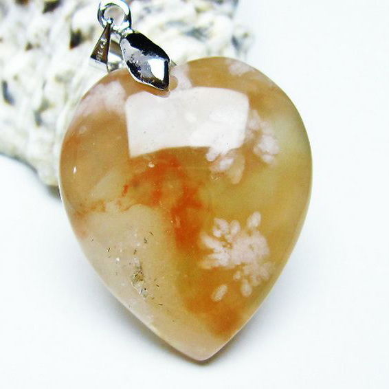 パワーストーン 天然石 桜メノウ チェリーブロッサムアゲート ハート ペンダント[T335-2432]