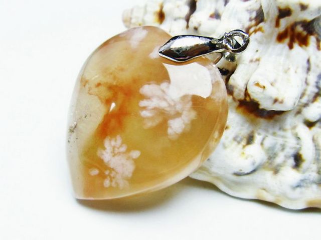 パワーストーン 天然石 桜メノウ チェリーブロッサムアゲート ハート ペンダント[T335-2432]2枚目