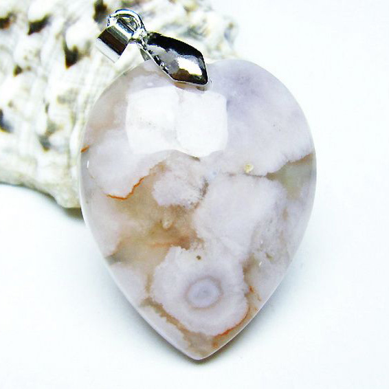 桜メノウ チェリーブロッサムアゲート ハート ペンダント[T335-2455]