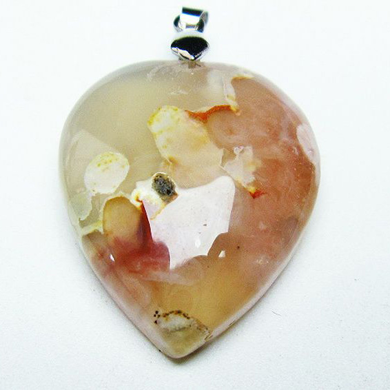 桜メノウ チェリーブロッサムアゲート ハート ペンダント[T335-2615]
