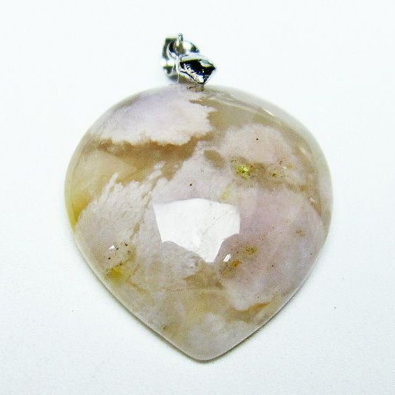 桜メノウ チェリーブロッサムアゲート ハート ペンダント[T335-2642]