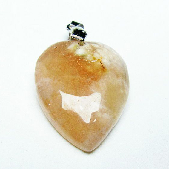 桜メノウ チェリーブロッサムアゲート ハート ペンダント[T335-2652]