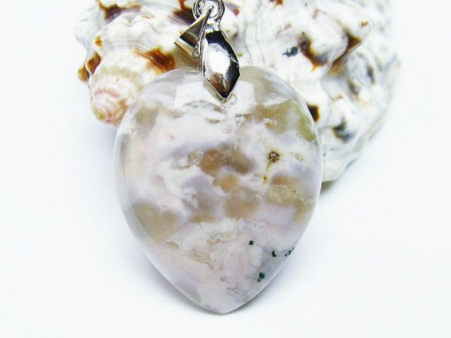 パワーストーン 天然石 桜メノウ チェリーブロッサムアゲート ハート ペンダント[T335-2782]2枚目
