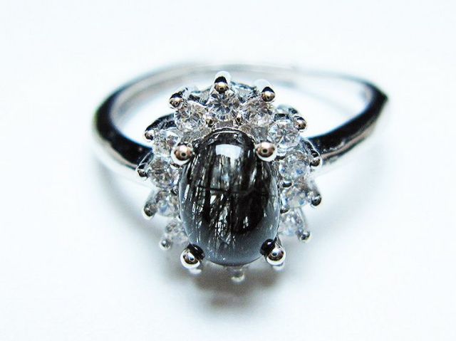 ブラックルチルクォーツ指輪(14号) [t343-1316]