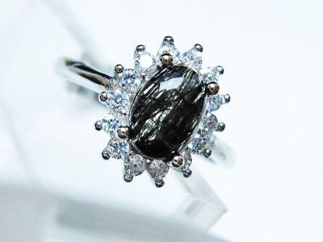 ブラックルチルクォーツ指輪(14号) [t343-1316]