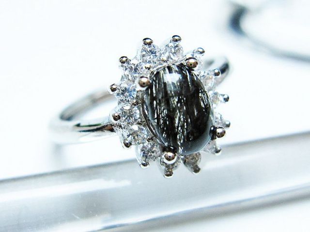 ブラックルチルクォーツ指輪(14号) [t343-1316]