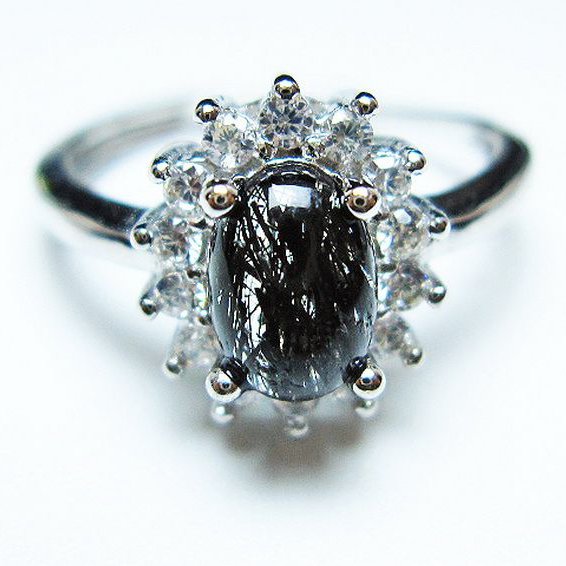 ブラックルチルクォーツ指輪(14号) [t343-1365]