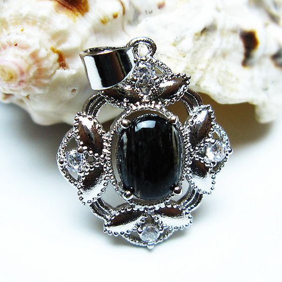 ブラックルチルクォーツペンダント [t343-1609]