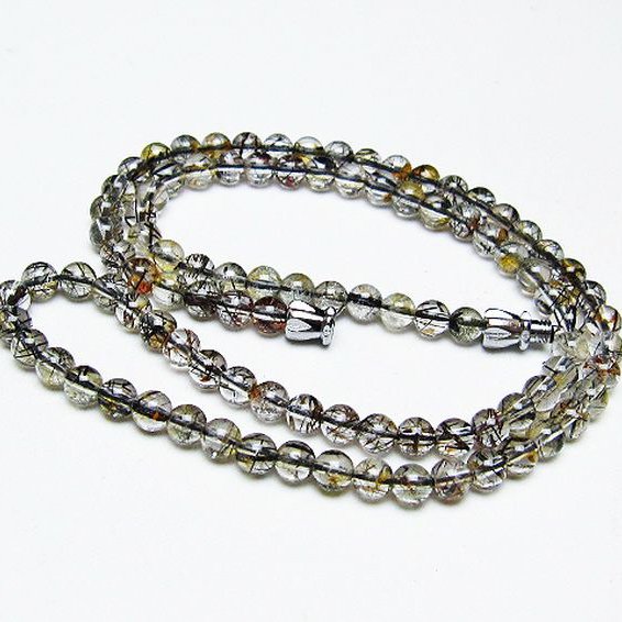 パワーストーン 天然石 ブラックルチルクォーツネックレス 4mm [T354-6135]
