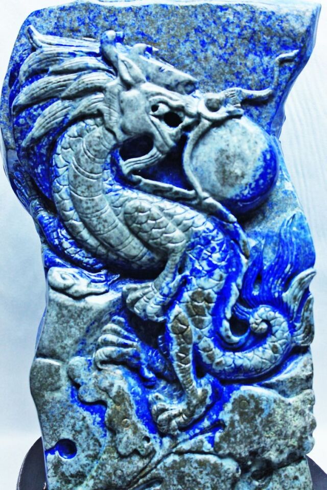 7.6Kg ラピスラズリ手彫り龍置物[T362-482] 