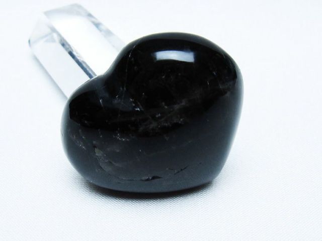 モリオン 純天然 黒水晶 ハート 置物[T375-5224]