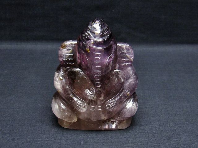 パワーストーン 天然石 アメジスト ガネーシャ 彫刻品 置物[T42-453]1枚目