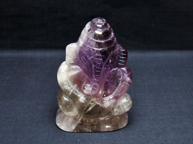 パワーストーン 天然石 アメジスト ガネーシャ 彫刻品 置物[T42-458]1枚目