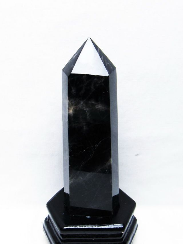 モリオン 純天然 黒水晶 六角柱[T43-8187]