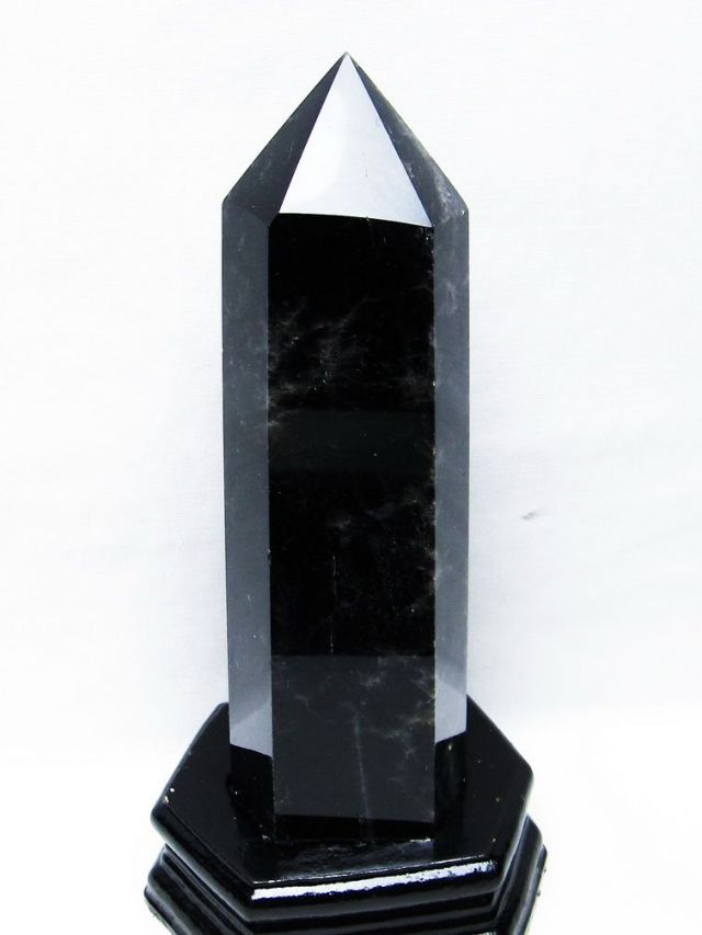 モリオン 純天然 黒水晶 六角柱[T43-8196]
