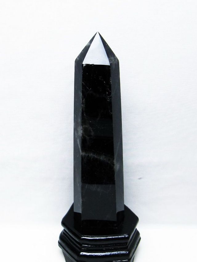 モリオン 純天然 黒水晶 六角柱[T43-8199]