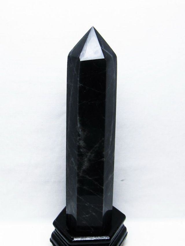 1.6Kgモリオン 純天然 黒水晶 六角柱[T43-8260]