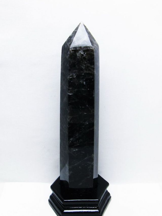 1.6Kgモリオン 純天然 黒水晶 六角柱 [t43-8749]