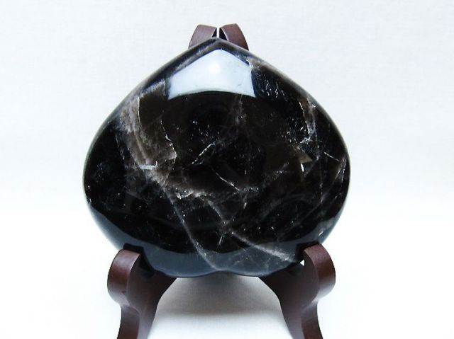 モリオン 純天然 黒水晶 ハート 置物[T643-4729]