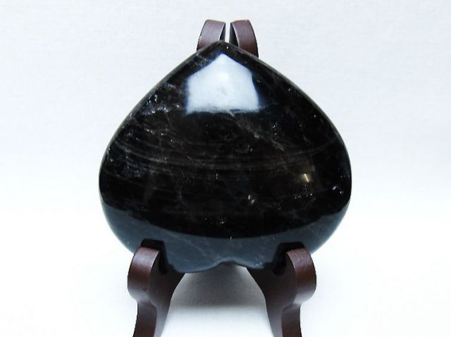 モリオン 純天然 黒水晶 ハート 置物[T643-4736]