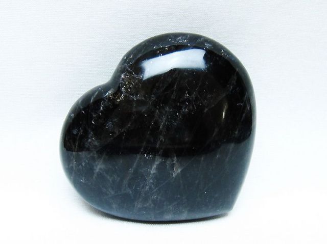 モリオン 純天然 黒水晶 ハート 置物[T643-4736]