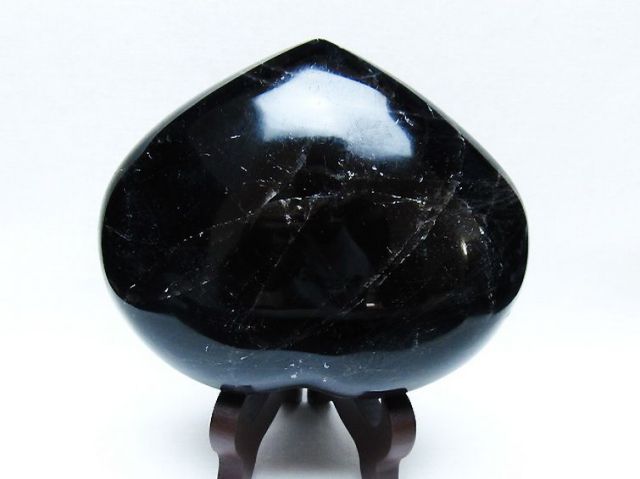 モリオン 純天然 黒水晶 ハート 置物 [t643-4746]