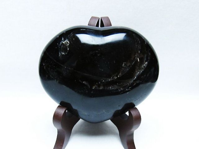 モリオン 純天然 黒水晶 ハート 置物 [t643-4751]