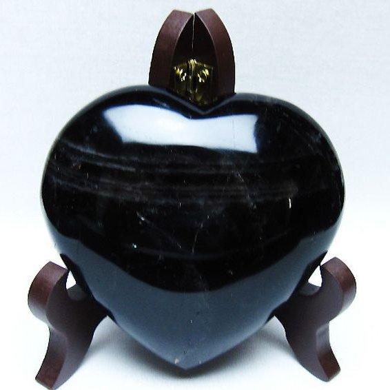 モリオン 純天然 黒水晶 ハート 置物[T643-4757]