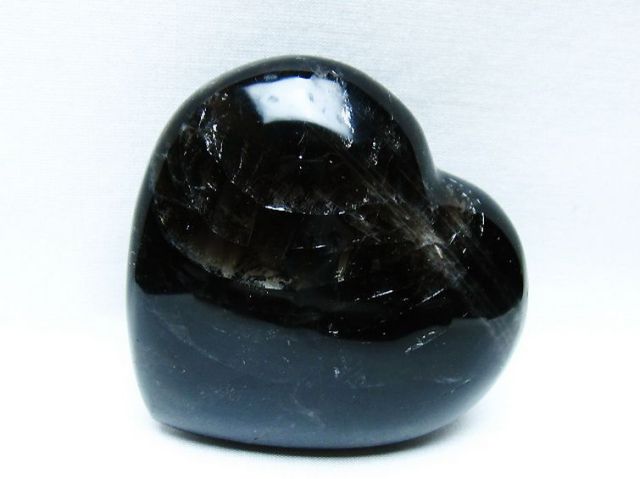 モリオン 純天然 黒水晶 ハート 置物[T643-4757]