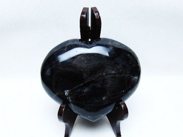 モリオン 純天然 黒水晶 ハート 置物[T643-4764]