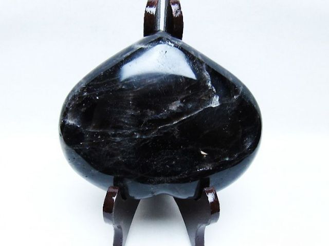 モリオン 純天然 黒水晶 ハート 置物[T643-4764]