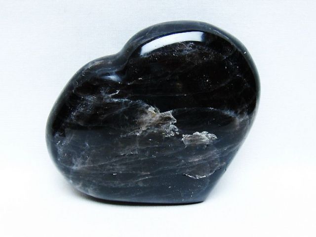 モリオン 純天然 黒水晶 ハート 置物[T643-4764]